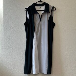 FORAY GOLF Birds In Paradise Gray Black V-Neck Sleeveless Golf Dress